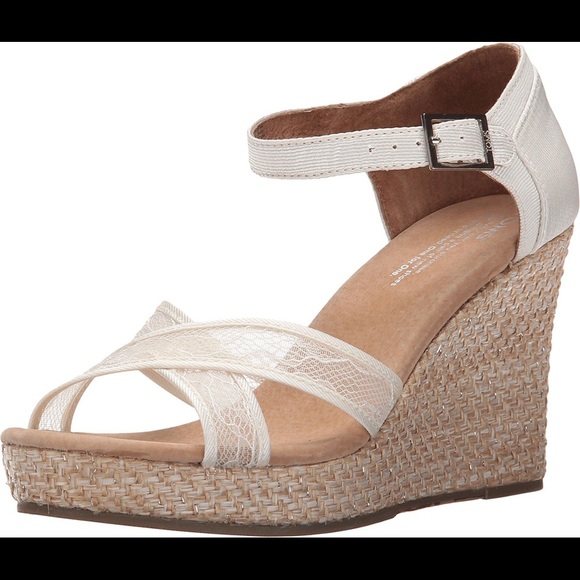 Toms Shoes - Tom’s White Lace Wedding Open Toe Wedge Sandals